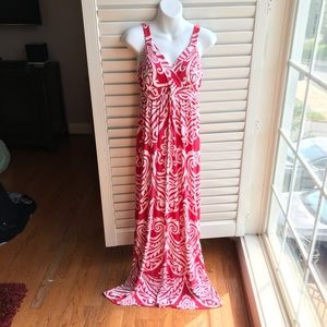 EUC Inc Red White & Gem Detail Maxi Dress Sz S